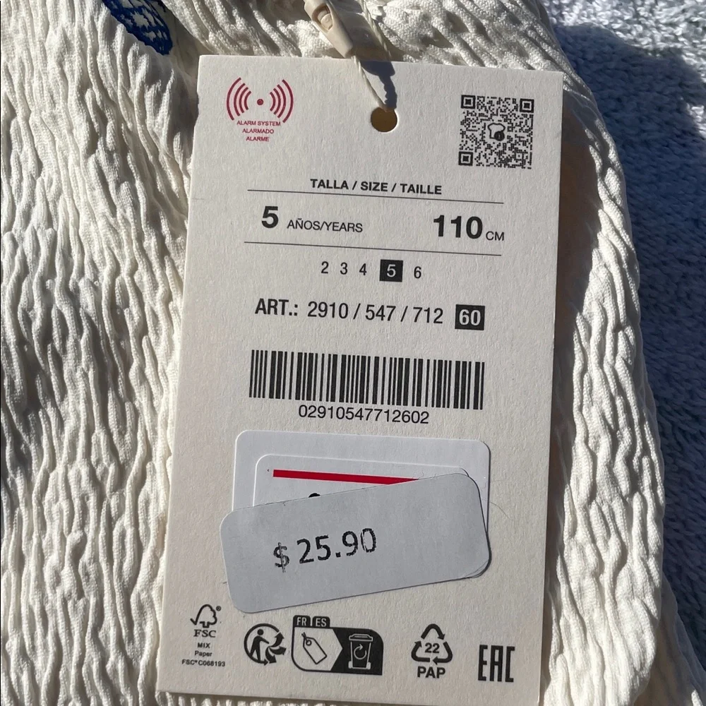 Zara Kids Cream Textured Girlcore Swimsuit Navy Sea Fruit Motif Embroidered SZ 5 - Picture 4 of 9